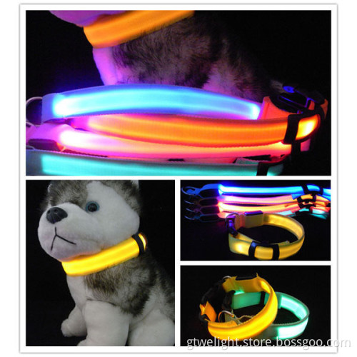 Waterproof Red Webbing Nylon LED Flashing Pet Safe Collar
